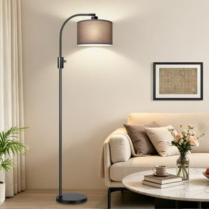 Nintiue Dimmable Black Floor Lamp, 1200 Lumens LED Edison Bulb Included, Arc Gold Floor Lamps for Living Room Modern Standing Lamp with Khaki Shade - color: Black - Khaki Linen Shade
