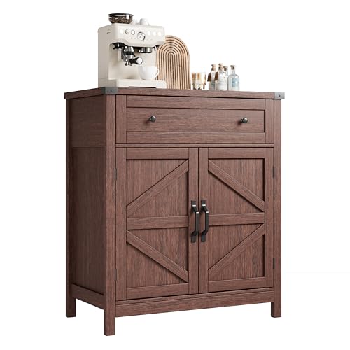 ChooChoo 30" W Coffee Bar Cabinet, Kitchen Storage Cabinet with Drawer | Small Buffet Cabinet, Farmhouse Sideboard Buffet, Adjustable Shelf, Walnut - color: Walnut