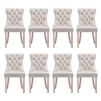 Velvet Upholstered Dining Chairs Set of 8, Modern Style Kitchen Side Chairs with Nailhead Trim and Wood Legs,Metal Pulling Ring for Dining Room Living Room(Beige) - color: Beige, size: Set of 8
