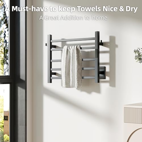 P&Dlusir EL15 Towel Warmer, 5 Bar, Matte Black | Heated Towel Rack, Fast Heat & Fast Dry, Smart Timer & Thermo Control, Stainless Steel, Hard-Wired/Plug-in - color: Matte Black, size: 5 Bar