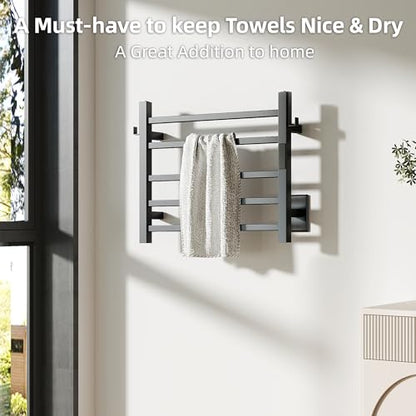P&Dlusir EL15 Towel Warmer, 5 Bar, Matte Black | Heated Towel Rack, Fast Heat & Fast Dry, Smart Timer & Thermo Control, Stainless Steel, Hard-Wired/Plug-in - color: Matte Black, size: 5 Bar
