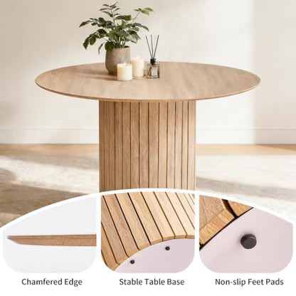 47" Round Dining Table for 4, Farmhouse Kitchen Table [Chamfered Edge Tabletop] Circle Pedestal Dinner Table, φ47.2"x29.5"H, Natural - color: Basic Natural 47