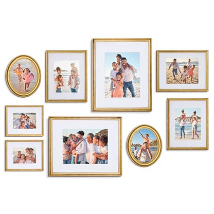 Mixed Gallery Wall Frame Set, (2) 16x20 Inch, (1) 11x14 Inch, and (2) 8x10 Inch, 9 Piece, Brass - color: Brass