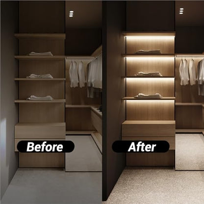 HAMRVL Shelf Lights 12V COB LED Strip Lights, 16.4ft 3000k Plug-in DIY Cut to Size Warm White LED Strip Lights, Dimmable Under Shelf Lighting for Book Shelf, Display Case, Wardrobes, Cabinets, Pantry - color: Warm White 3000k, size: 1 to 6/16.4ft