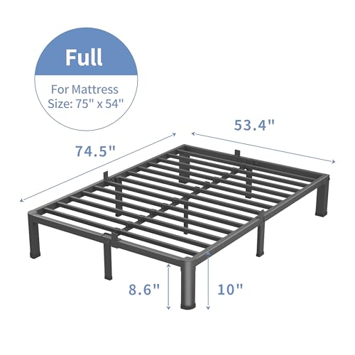 VIPSHOW 10 Inch Full Bed Frame with Round Corners No Box Spring Needed | 3500lbs Heavy Duty, Under bed storage, 4 mattress stoppers, Headboard holes, Noise-free, Easy assembly & rubber covers - size: Full, style: 10 Inch