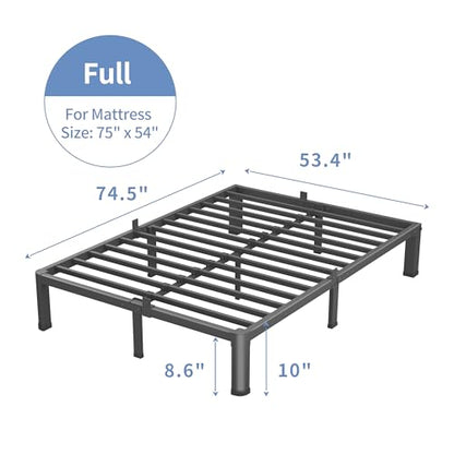 VIPSHOW 10 Inch Full Bed Frame with Round Corners No Box Spring Needed | 3500lbs Heavy Duty, Under bed storage, 4 mattress stoppers, Headboard holes, Noise-free, Easy assembly & rubber covers - size: Full, style: 10 Inch