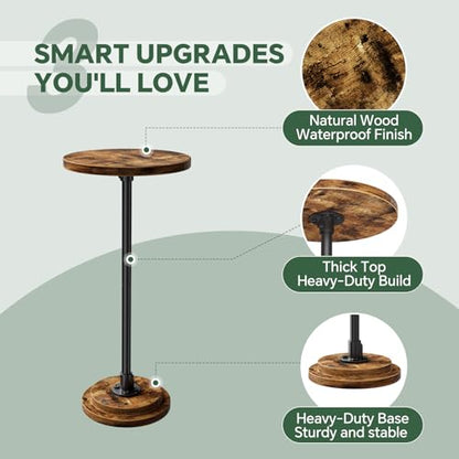 Simple Trending Small Side Table, Round Drink Table, Sofa End Table for Living Room, Coffee Tables for Bedroom, Rustic Brown