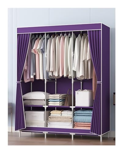 Portable Wardrobe Closet Non-Woven Fabric Cover Standing Closet Covered Clothes Racks for Hanging Clothes (Color : Purple) - color: Purple