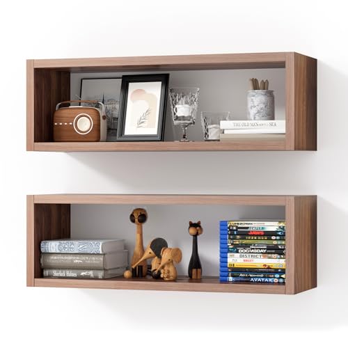24in Floating Cube Shelves Set of 2, Display Shelves Wall Mount, Decorative Hanging Shelves for Kitchen Living Room Office,(Dark Walnut, Rectangle 2 Cubes) - color: Dark Walnut, size: Rectangle-Set2