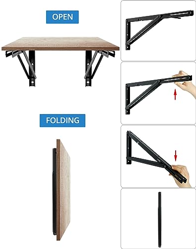QWORK 24" Heavy Duty Folding Shelf Brackets for Wall Mounted Folding Tables Benches Shelves, Max Load 330lbs, 2 Pack Iron Bracket with Black Finish