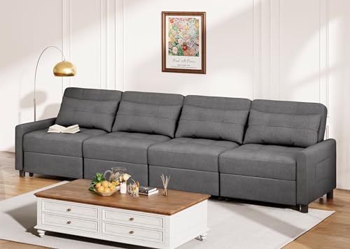 Aiho Pull Out Couch 5 Seater Sectional Sleeper Sofa, Dark Gray | Pull-out Sofa Bed with Adjustable Backrest and Spring Support for Comfortable Seating and Overnight Guests - size: 5 Seater