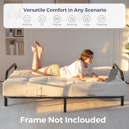 MAXYOYO Foldable Mattress, 8-Inch Tufted Futon Mattress with Handles | Tufted Floor Sofa Bed and Versatile Mattress, Carry Handles for Living Rooms or Guest Rooms, Frame Not Included, Beige - color: Beige