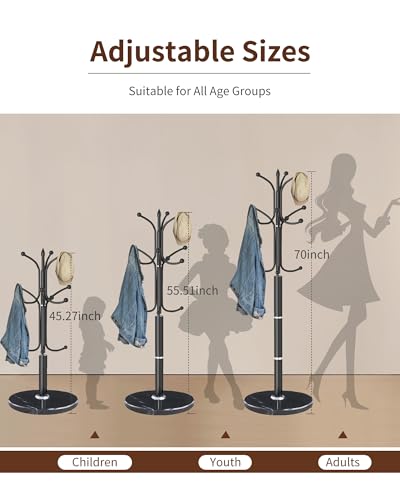Snaikor Metal Coat Rack Freestanding, Sturdy Coat Rack Stand with Natural Marble Base, Modern Black Coat Racks Tree Hats Hanger Holder Stand for Entryway, Hallway, Office(12 Hooks) - color: Black-12Hooks