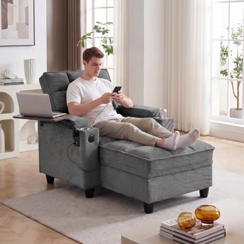 Convertible Sleeper Chair, Pull Out Sofa Bed with Adjustable Backrest & Hidden Storage Armrest, Single Sofa Recliner with USB Charging Port & Cup Holders for Living Room, Bedroom, Dark Gray - color: C-dark Gray-eb