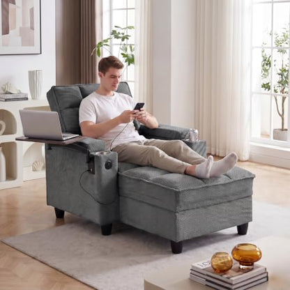 Convertible Sleeper Chair, Pull Out Sofa Bed with Adjustable Backrest & Hidden Storage Armrest, Single Sofa Recliner with USB Charging Port & Cup Holders for Living Room, Bedroom, Dark Gray - color: C-dark Gray-eb