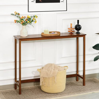 Bamboo Narrow Console Table, 39.4"(L) Wood Small Entryway Table, Accent Slim Hallway Tables, Thin Sofa Side Tables for Hallway, Living Room, Bedroom, Foyer, Walnut - color: Walnut