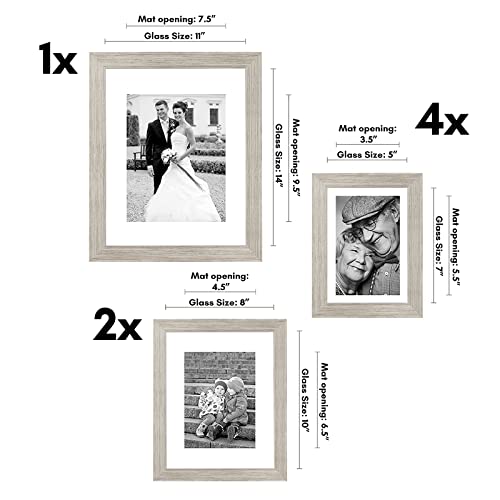 Americanflat Set of 7 Picture Frames with Shatter-Resistant Glass - Gallery Wall Frame Set with One 11x14, Two 8x10 and Four 5x7 Frames - Signature Collection - Driftwood | Includes one 11x14, two 8x10 and four 5x7, shatter-resistant glass, hanging hardwa