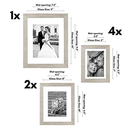 Americanflat Set of 7 Picture Frames with Shatter-Resistant Glass - Gallery Wall Frame Set with One 11x14, Two 8x10 and Four 5x7 Frames - Signature Collection - Driftwood | Includes one 11x14, two 8x10 and four 5x7, shatter-resistant glass, hanging hardwa