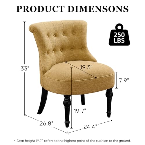 Upholstered Accent Chair, French Country Side Chair (1, Yellow) | with Tufted Backrest, Thick Padded Seat and Solid Wood Legs for Bedroom, Living Room, Vanity & Reading Nook - color: Yellow