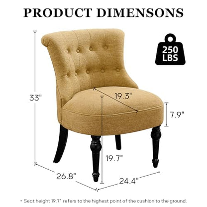 Upholstered Accent Chair, French Country Side Chair (1, Yellow) | with Tufted Backrest, Thick Padded Seat and Solid Wood Legs for Bedroom, Living Room, Vanity & Reading Nook - color: Yellow