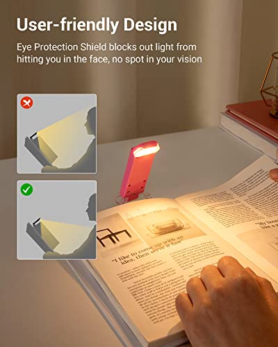 DEWENWILS USB Rechargeable Book Reading Light, Warm White, Brightness Adjustable, LED Clip on Book Lights for Reading in Bed, Car Reading Light for Kids, Bookworms (Pink) | 2 Brightness Levels, Flexible Lighting Angle, Compact & Lightweight, Ideal for Rea