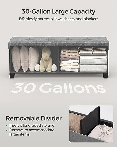 SONGMICS Storage Ottoman Bench, Foldable Foot Rest with Legs | End of Bed Bench, Storage Chest, 43.3 x 15 x 15.8 Inches, Load up to 661.4 lb, Dove Gray, MELISA Collection ULSF018G02 - color: Dove Gray, style: without Flipping Lid