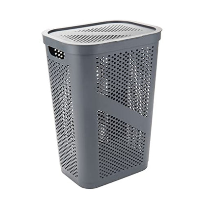 Mind Reader Slim Laundry Hamper with Lid, 60L Clothes Basket, Ventilated Plastic, Gray - color: Gray, size: Single