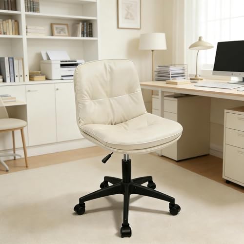 Office Chair, Ergonomic Desk Chair with Padded Cushion & Backrest, Adjustable Height & 360° Swivel, Armless Task Chair for Home Office, Computer Desk & Vanity Beige - color: Beige