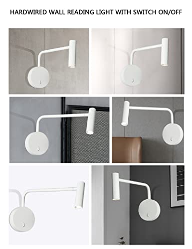 ZEROUNO Wall Mounted Reading Light for Bedroom Hardwired Sconce with Switch on/Off Modern 3000K Bedside Swing Arm Wall Lamp (White) - color: White