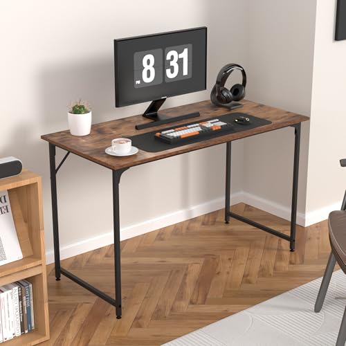 47 Inch Computer Desk with Wood Board and Metal Frame, Modern Simple Style Work Desk with Adjustable Feet, Study Gaming Desk Table for Home Office, Bedroom, Small Spaces - color: Vintage
