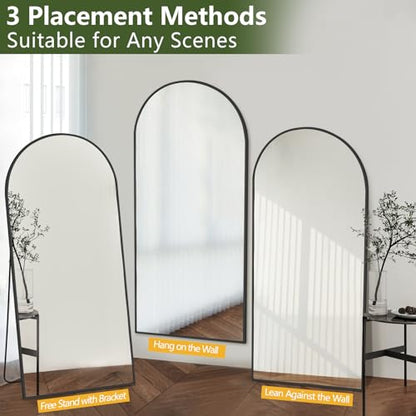 MELOMOIR 76"x34" Large Mirror Full Length, Arched Full Length Mirror with Stand, Large Floor Mirror Free Standing Mirror Full Length for Bedroom, Hanging Standing or Leaning Full Body Mirror, Black | HD Shatterproof Tempered Glass, Aluminum Alloy Frame, A