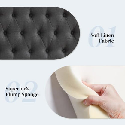 Tufted Upholstered Full Size Bed Headboard in Modern Button Design, Adjustable Solid Wood Head Board, Premium Linen Fabric Padded Headboards in Bedroom (Dark Grey) - color: Dark Grey, size: Full