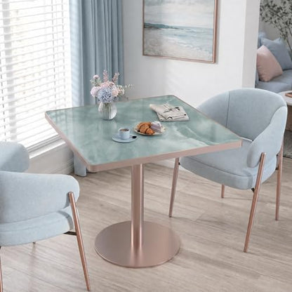 31.5'' Tulip Table, Square Dining Table with Glossy Sintered Stone Tabletop | Rose Gold Aluminum Alloy Edge & Pedestal, Small Bistro Table for Dining Room/Café/Small Spaces/Restaurant (Aqua Jade) - color: Aqua Jade (Rose Gold), size: Square
