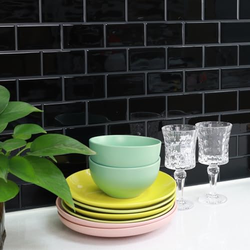 STICKGOO Subway Tile Peel and Stick Backsplash, Thicker Design 12" x 12" Stick on Backsplash Tiles for Kitchen, Bathroom, Wall Tile (10 Sheets, Black with Grey Grout) - color: Black With Grey Grout
