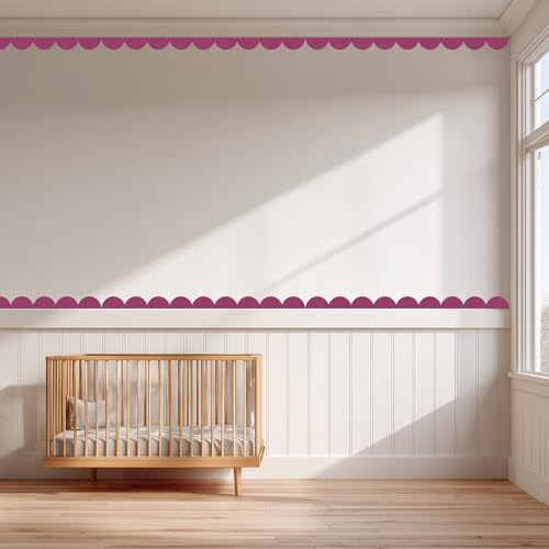 Scallop Border Wall Sticker，Door Edge Scallop Decorative Art Stickers，Scallop Peel and Stick Border，for Nursery, Kids Bedroom Living Room Home Scandinavian Boho Painting Wall Décor. (Lipstick Pink) - color: Lipstick Pink