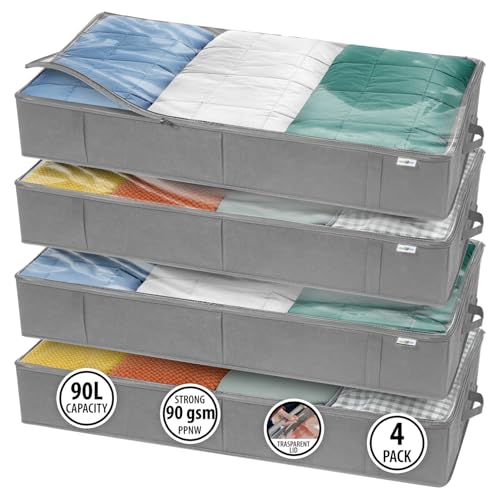 StorageExpert Under Bed Storage Containers, Closet Organizer, Grey, 4 Pack | Under Bed Storage, Foldable Fabric, Large Capacity, Dustproof, Clothes Storage, Blanket Storage, Toy Organizer, Space Saving - color: Grey, size: 4 Pack