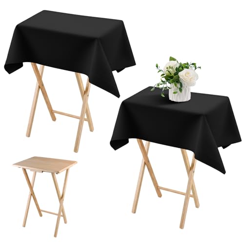 Oudain 2 Pcs Small Tablecloth Washable Fabric Folding TV Tray Table Cloth Polyester Solid Color Nightstand Cover for Bedside Table Side Outdoor Indoor(Black,24 x 36 Inch,Classic Edge) - color: Black, size: 24 x 36 Inch