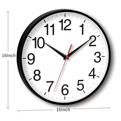 Wall Clock Analog 16 Inch Black Battery Operated Silent Clock | Easy To Read, Non Ticking, Round, Accurate, Kitchen, Living Room, Classroom, Office, School - color: A_black, size: 16 Inch