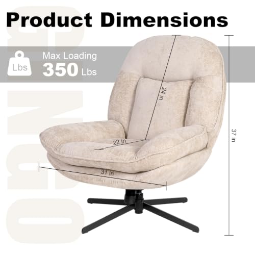 GINGO 24" High Back Swivel Accent Chair Set of 2 for Living Room, Beige | Large Accent Chair, Comfy Reading Chair Oversized, Slightly Rocking Upholstered Armchair, Ergonomic Fabric Modern Chair - color: Beige