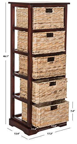 SAFAVIEH Furniture - Vedette 5-Basket Storage Tower - Cherry - Solid Wood - Coastal Basket Tower Design - Ideal for Entryway, Living Room, 17.5"W x 13.5"D x 46"H - Fully Assembled (AMH5739C) - color: Cherry