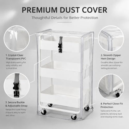 Rolling Utility Cart Cover Frosted PVC Dustproof Protective Cover 17x13x31 | Frosted PVC, waterproof, dustproof, privacy protection, durable, easy clean, custom fit, all-season use, tear-resistant - color: Transparent