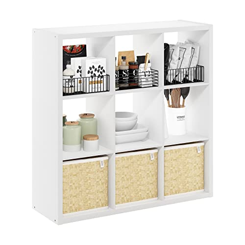 9-Cube Bookshelf, Cubicle Shelf Bookcase with Open Back, Position Reversible Book Shelf, 15 x 44 x 44, for Home Office, Living Room, White - color: White, size: 9 Cube