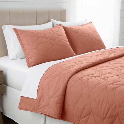 Clara Clark Quilts Twin Size - All Season Bedspread Coverlet Set, Pinsonic Weave Lightweight Bedding Set - 5 Piece Twin Quilt Set with Pillow Shams, Bali Blush - Twin Ellipse - color: 31 – Bali Blush – Ellipse, size: Twin