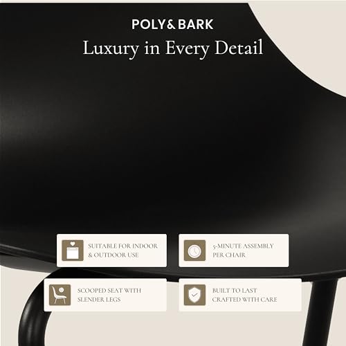 Poly & BARK Isla Stackable Dining Chairs Set of 4 – Mid Century Modern Plastic Dining Chair with Metal Legs – Kitchen & Dining Room Chairs – Dining Table Chairs Set – Indoor/Outdoor – Ebony Black - color: Ebony Black, style: Isla Stackable Set of 4