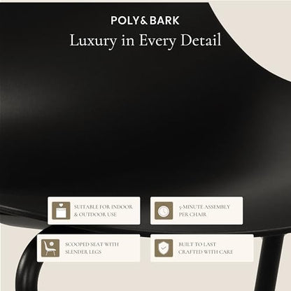 Poly & BARK Isla Stackable Dining Chairs Set of 4 – Mid Century Modern Plastic Dining Chair with Metal Legs – Kitchen & Dining Room Chairs – Dining Table Chairs Set – Indoor/Outdoor – Ebony Black - color: Ebony Black, style: Isla Stackable Set of 4