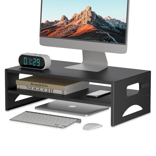 Pholiten 2-Tier Monitor Stand Riser for desk | 66.1 lbs Desk Shelf with Storage Organizer for Office, Home, Laptop Monitor Printer Stand