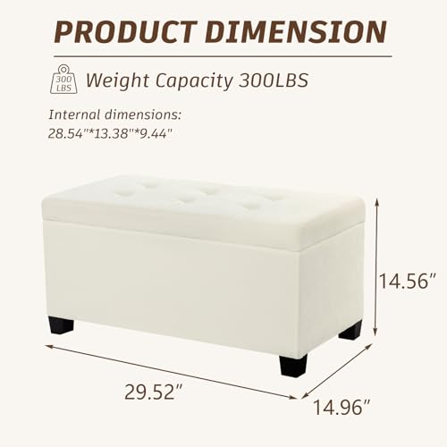 29.5" Cream White Linen Storage Ottoman with Reversible Tray | Upholstered Ottoman Coffee Table with Hidden Storage, Linen Foot Rest Ottoman for Living Room, Bedroom and Entryway - color: Beige