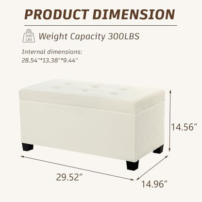 29.5" Cream White Linen Storage Ottoman with Reversible Tray | Upholstered Ottoman Coffee Table with Hidden Storage, Linen Foot Rest Ottoman for Living Room, Bedroom and Entryway - color: Beige