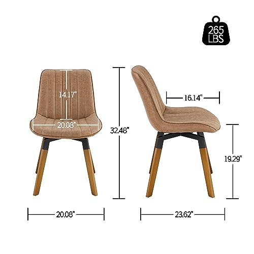 Mid Century Upholstered Swivel PU Dining Chairs Set of 2 Brown | 360° swivel curved foam-padded seat armless design dining room chairs accent chairs solid wood legs floor protection pads - color: Brown, size: Set of 2-PU