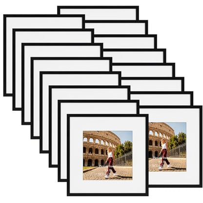 Giftgarden 12x12 Picture Frame Black Set of 16, Matted to 8x8 Photo with Mat, Lightweight Square Gallery Frames for Wall Hanging Display - color: Black*16, size: 12x12